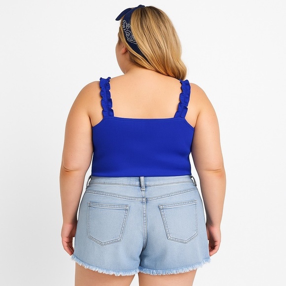 NWT Women’s Sugarlips blue Ruffle Strap Knit Tank Size 3X - Picture 2 of 7